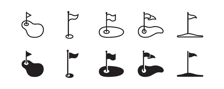 Set of golf flag icons, vector symbols for sports design
