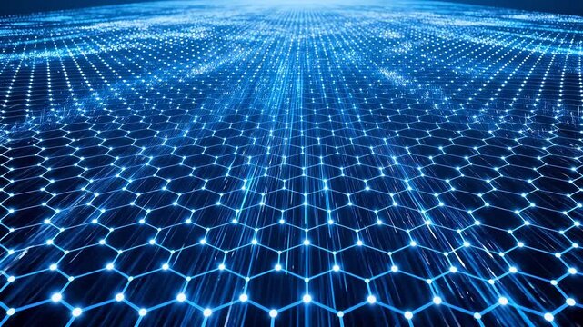 Deep blue technology background with glowing network nodes and lines
