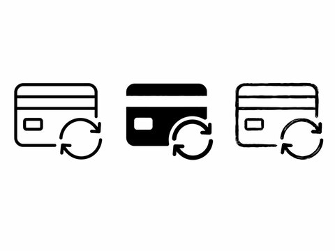 Credit card recycling icons: three styles of payment reuse symbols