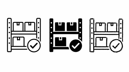 Naklejka premium Warehouse inventory icons: three styles of storage rack illustrations with check marks