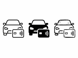 Fototapeta premium Car with contactless payment icons in three different styles