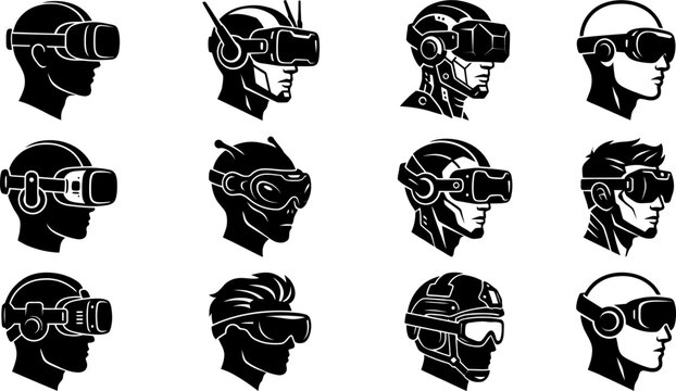 Futuristic VR headset user profile vector icons