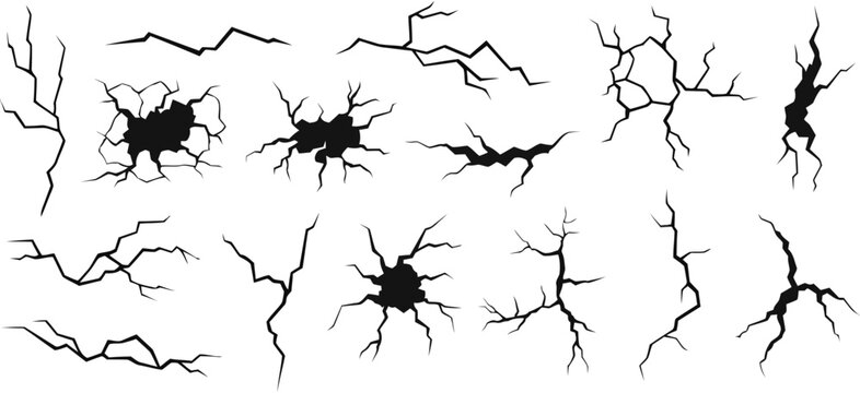Set of isolated black crack vectors for surface damage and destruction