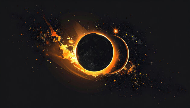 Solar Eclipse in Space with Stars and Plasma