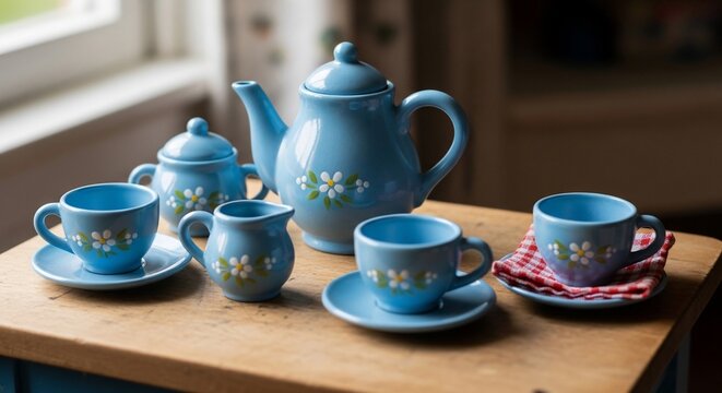 Blue teapot and cups set