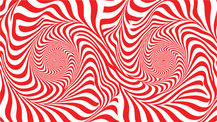 Fototapeta premium Optical illusion pattern with swirling red and white lines on white background