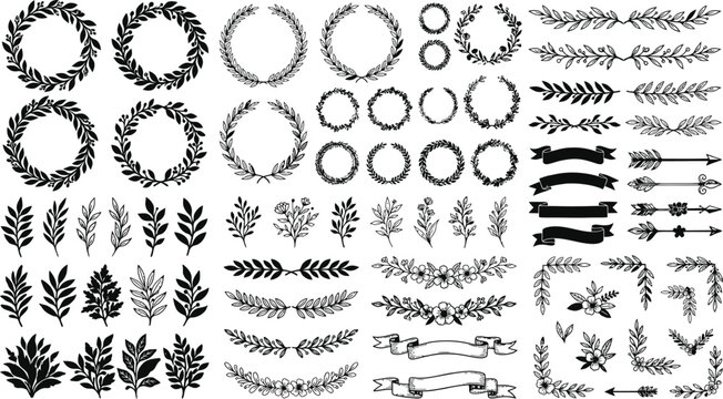 Floral ornament collection hand drawn vector illustration on white background