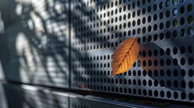 Modern ecobuilding ventilation stack aluminum texture leaf shadowsCanon EOS R5 50mm