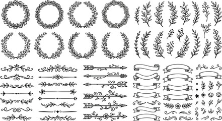 Floral ornament collection hand drawn vector illustration on white background © neuraxi