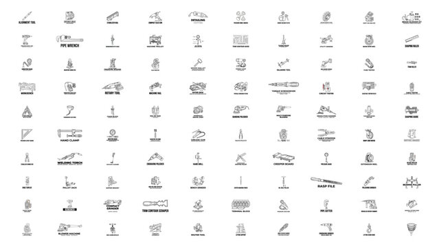 Industrial Tools and Construction Equipment Icon Set