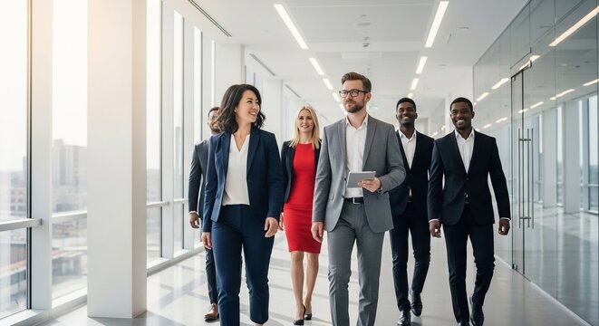 Business team walking corridor