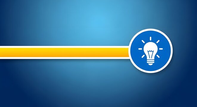 Glowing lightbulb idea concept with blue background and yellow line