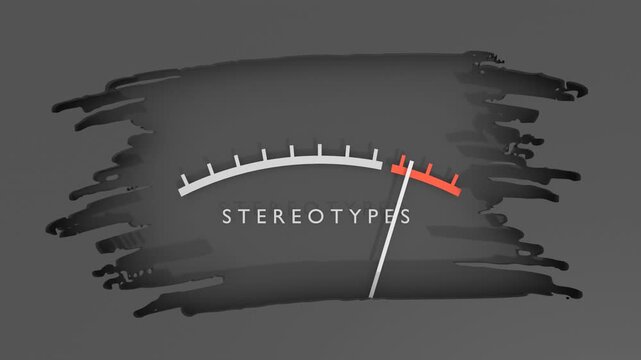 Indicator of stereotypes. Meter showing dangerously increasing high values. Human behavior, social dynamics and cognitive bias.