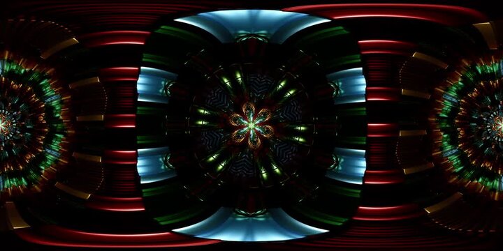 Equirectangular VR 360 sacred geometry mandala environment map designed for dome spaces and metaverse platforms, seamless spiritual loop for VJ sets and HDRI spherical immersion
