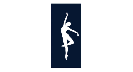 Elegant Ballet Dancer Silhouette in Graceful Pose, Dark Blue Background © utin