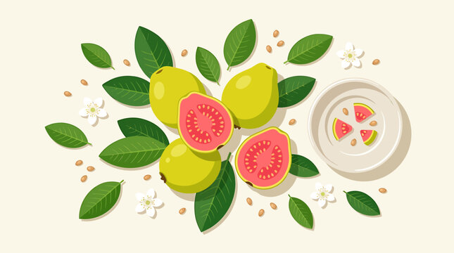 Guava Fruit and Leaves guava vector