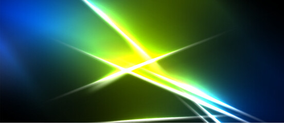 Naklejka premium Bright abstract explosion. Vivid colors blend, creating dynamic light streaks. Intense energy radiates from central point.