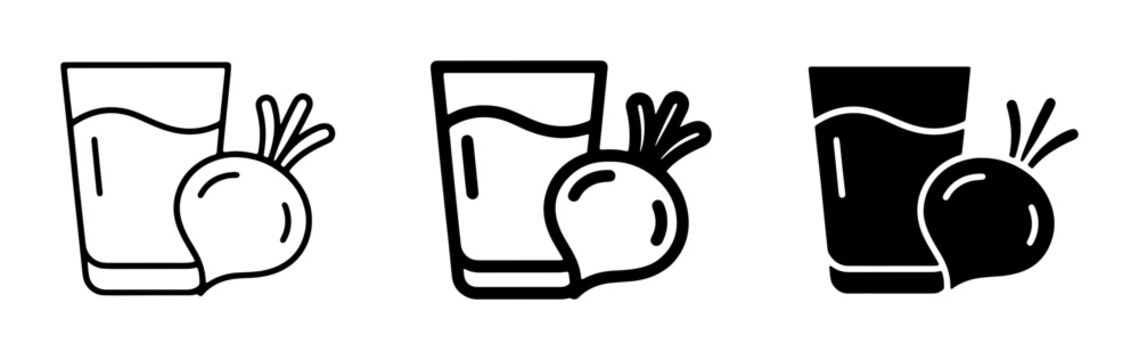 Beetroot Juice Icons, Fresh Vegetable Drink Graphics, Healthy Beverage Set, Simple Root Vegetable Illustrations