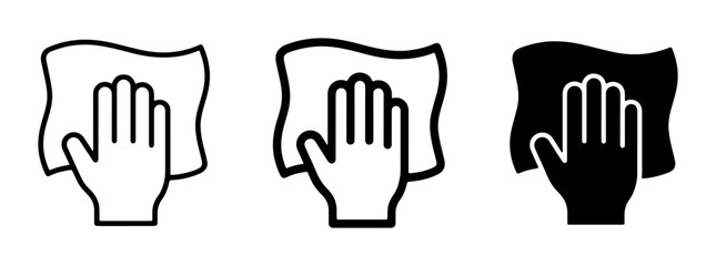 Obraz premium Hand Wiping Surface Icons, Cleaning Cloth Vector Set, Hygiene and Sanitation Symbols
