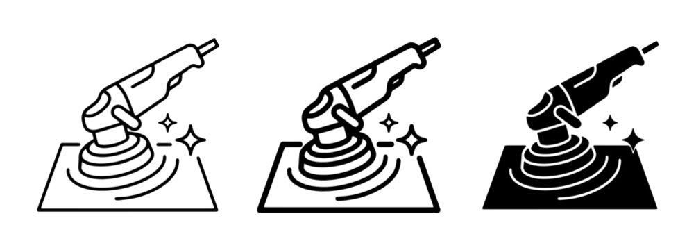 Polisher Tool Icons, Rotary Buffer Set, Car Detailing and Surface Restoration Graphics, Vector Illustrations