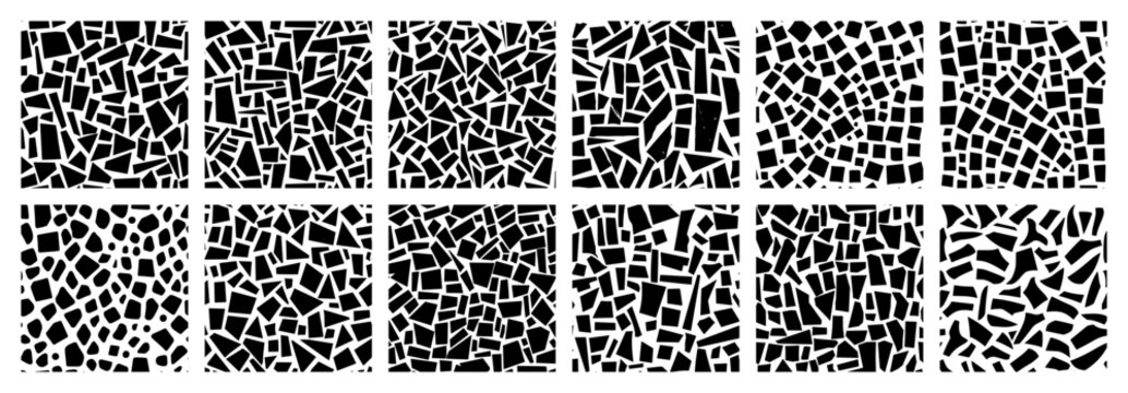 geometric mosaic pattern swatches with irregular stone tile textures