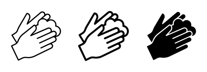 Obraz premium Hand Washing Icons, Hygiene and Cleanliness Vector Graphics, Soap Bubbles and Hands Symbol Set
