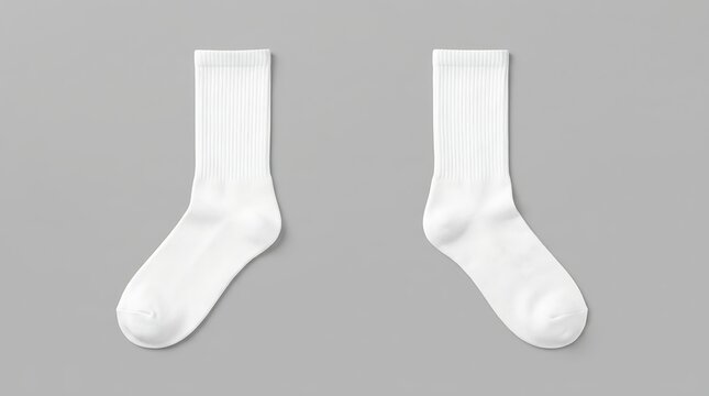 Isolated pair of blank white crew socks mockup for apparel branding presentation fashion design clothing templates