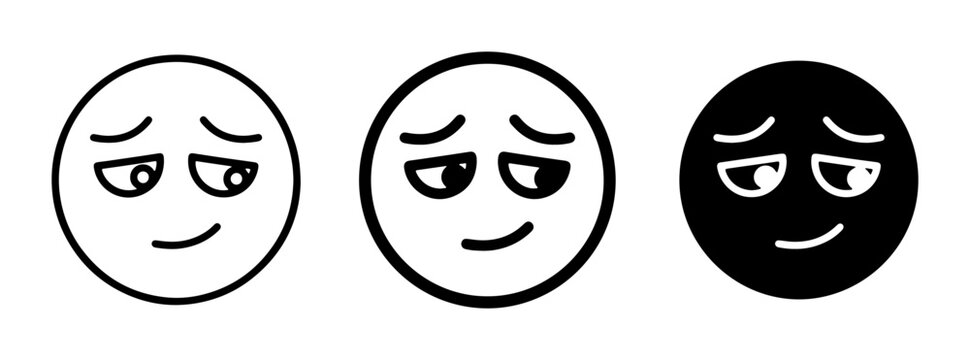 Shy Smile Emoticon Set, Bashful Face Icons, Subtle Expression Vector Graphics, Black and White Mood Symbols