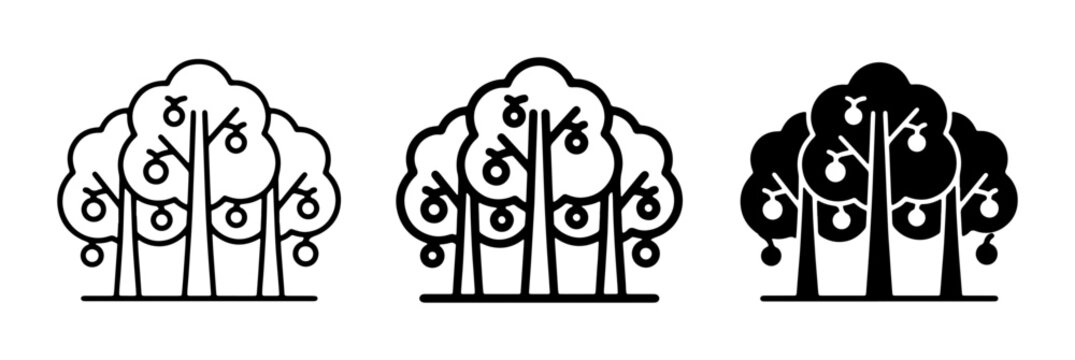 Orchard Icons, Fruit Trees, Apple Trees, Simple Vector Graphics, Organic Food Symbolism, Nature Elements, Harvest Collection