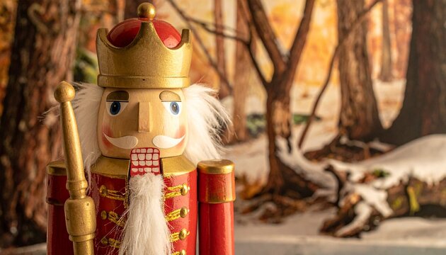 &ldquo;A nutcracker soldier stands among autumn trees and snowy evergreens, symbolizing seasonal transition, tradition, and the festive bridge between fall and winter.&rdquo;