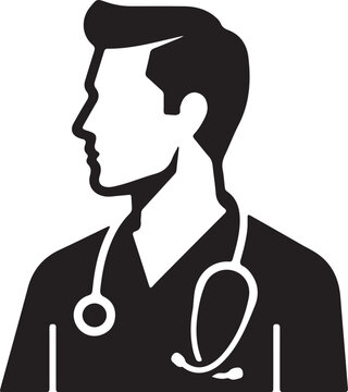 Male Doctor Side Profile Silhouette Vector Icon with Stethoscope