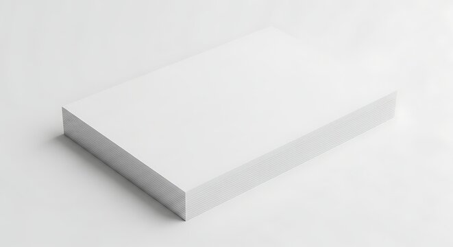 Isolated stack of blank white paper sheets for document printing business stationery mockup and office organization template