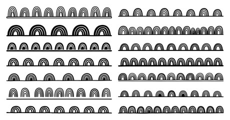 Semicircular arch dividers and hand drawn abstract rainbow borders in minimalist doodle style © Logan