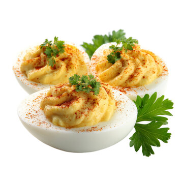Deviled Eggs Appetizer with Parsley Isolated on Transparent Background. PNG. Generated AI