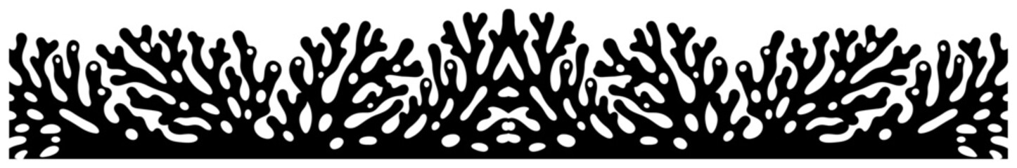 Seaweed coral reef border pattern and organic branch divider in black silhouette style © Logan