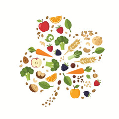 Healthy Food Clover: Fruits, Vegetables, Nuts, Grains © Graphic_art