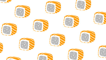 Doodle Sushi Seamless Pattern. with Japanese Maki and Seafood Cartoon Vector Style © Zayyan 
