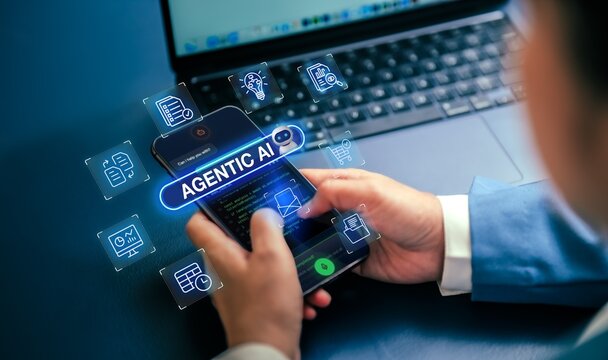 Businesswoman use agentic ai with ai agent using autonomous workflow for automation represents artificial intelligence innovation and digital transformation for business strategy management
