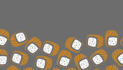 Doodle Sushi Pattern. with Japanese Maki Background. Seafood Cartoon Vector Style © Zayyan 