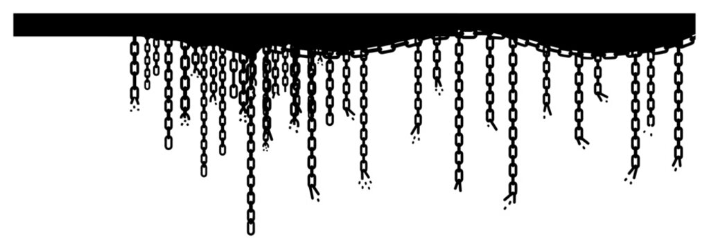 Hanging metal chains in various lengths forming a decorative industrial border