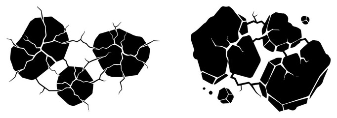 Cracked stone boulders and broken rock fragments in heavy destruction style © Logan