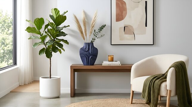 Modern Interior with Plant, Vase, and Artwork