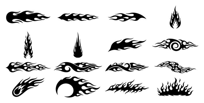 Decorative flame silhouettes and fire tribal decals in automotive racing style