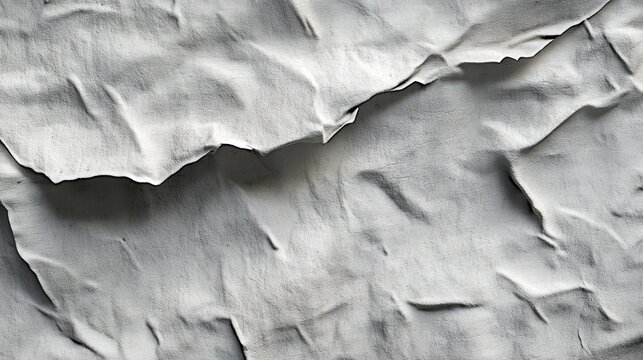 Close-up of a textured, wrinkled white fabric with soft light and detailed folds