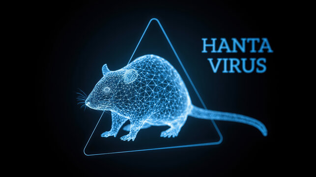 Rodent virus warning triangle digital wireframe glowing blue mesh health concept rodent virus warning triangle digital screen , Hanta virus