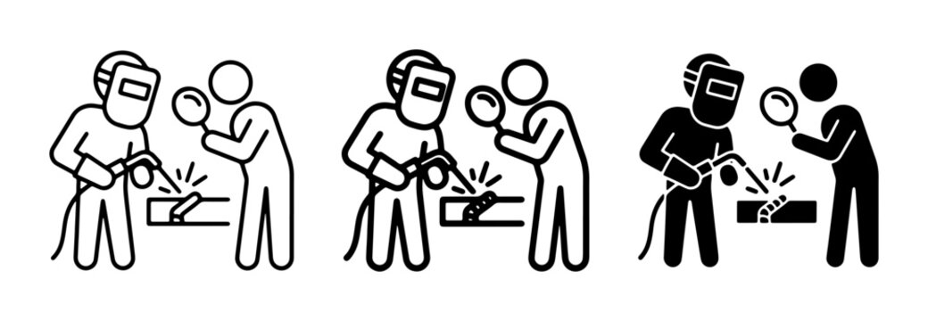 Welding Icon Set: Skilled Worker, Apprentice, Quality Control, Metal Fabrication, Industrial Process, Safety Gear, Precision Craftsmanship, Technical Skill, Manufacturing