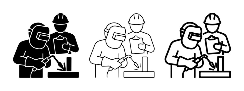 Welding Training Icons, Industrial Skill Development, Safety Instruction, Metalworking Process, Skilled Laborer, Apprentice Learning, Craftsmanship Education, Professional Training Set