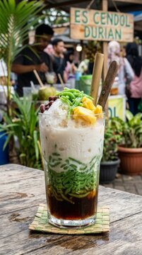 Es Cendol Drink with Jackfruit Red Beans in a Glass