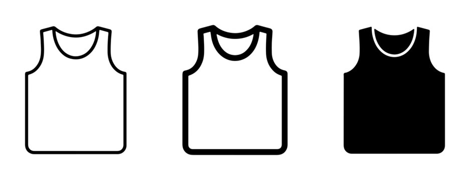 Tank Top Icons, White and Black Sleeveless Shirt Vector Graphics, Minimalist Apparel Symbols for Fashion and Sport