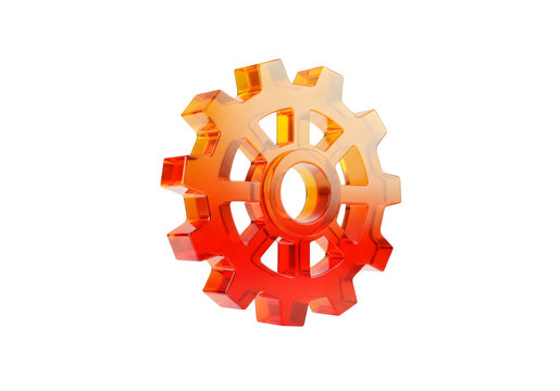 Orange gear icon isolated on transparent background 3d rendered mechanical component